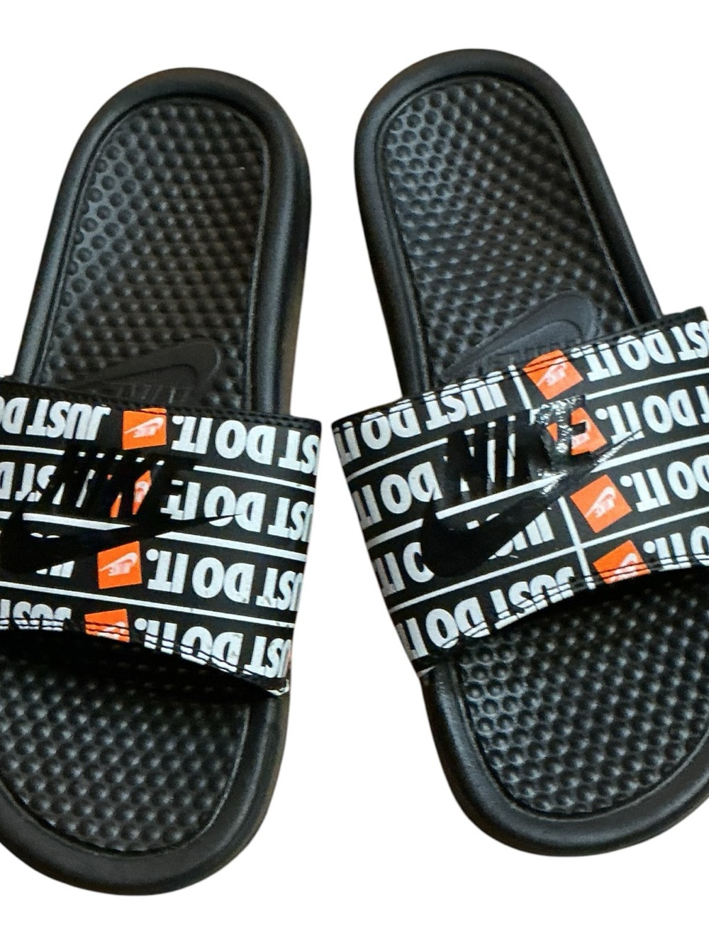 💟Nike Benassi JDI Slides Black Just Do It Print Men's Size 8 Sandals